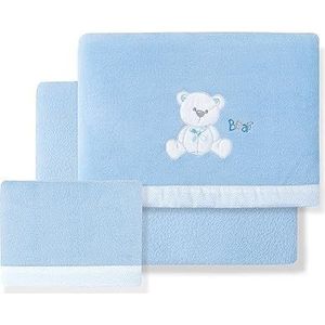 Beddengoedset voor kinderbed van coralina, beer, strik in blauw, winterbeddengoed voor baby's