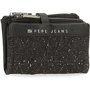 Pepe Jeans Daila portemonnee met kaarthouder, zwart, 14,5 x 9 x 2 cm, katoen, polyester en PU., Blanco Y Gris, Portemonnee met kaartenvak