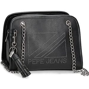 Pepe Jeans Donna schoudertas medium zwart 24 x 17,5 x 12 cm kunstleer, Blanco Y Gris, Middelgrote schoudertas