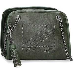 Pepe Jeans Donna schoudertas, middelgroot, groen, 24 x 17,5 x 12 cm, kunstleer, Celeste Y Blanco, Middelgrote schoudertas