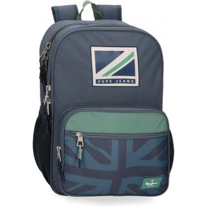 Pepe Jeans Tom Schoolrugzak, dubbel, personaliseerbaar, blauw, 30 x 40 x 13 cm, polyester, 15,6 l, blauw, één maat, schoolrugzak met dubbel vak, aanpasbaar aan trolley, kl-blauw, One, KL-Blauw,