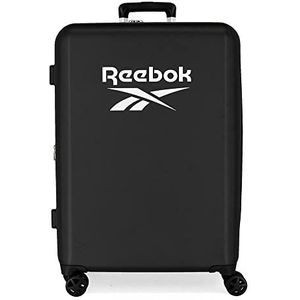 Reebok Roxbury koffer, middelgroot, zwart, 48 x 70 x 26 cm, vaste ABS-kunststof, geïntegreerde TSA-sluiting, 81 l, 2,5 kg, 4 dubbele wielen, Zwart, Maleta mediana, Middelgrote koffer