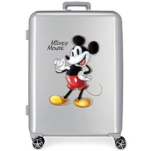 Disney Mickey Joyful Koffers, 100 stuks, middelgroot, grijs, 48 x 70 x 26 cm, harde ABS-kunststof, geïntegreerde TSA-sluiting, 81 l, 2 kg, 4 dubbele wielen, Grijs, Eén maat, Middelgrote koffer