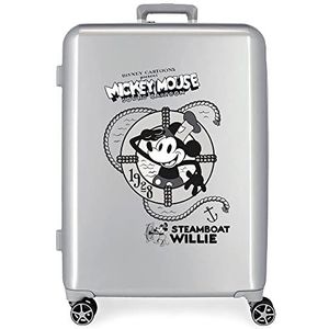 Disney Mickey Steamboad koffers, 100 stuks, middelgroot, grijs, 48 x 70 x 26 cm, harde ABS-kunststof, geïntegreerde TSA-sluiting, 81 l, 2 kg, 4 dubbele wielen, Grijs, Eén maat, Middelgrote koffer