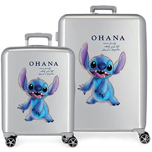 Disney 100 Stitch kofferset, grijs, 55/70 cm, stijf, ABS-kunststof, geïntegreerde TSA-sluiting, 81 l, 6 kg, 4 dubbele wielen, handbagage, Grijs, Eén maat, kofferset