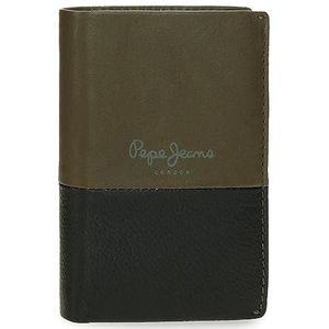 Pepe Jeans Dubbele verticale portemonnee met groene portemonnee, 8,5 x 11,5 x 1 cm, leer, Groen, Eén maat, Verticale portemonnee met portemonnee