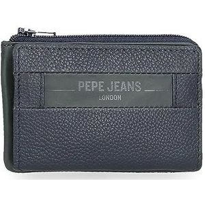 Pepe Jeans Checkbox portemonnee met kaartenvak, blauw, 11 x 7 x 1,5 cm, leer, Blauw, Eén maat, portemonnee met kaarthouder
