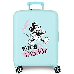 Disney Mickey Friendly koffer, turquoise, 40 x 55 x 20 cm, stijve ABS-kunststof, geïntegreerde TSA-sluiting, 38,4 l, 2,82 kg, 4 dubbele wielen, handbagage, Blauw, Eén maat, cabinekoffer