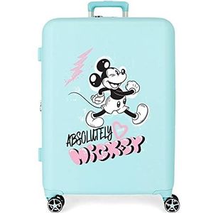 Disney Mickey Friendly koffer, middelgroot, turquoise, 48 x 70 x 26 cm, vaste ABS-kunststof, geïntegreerde TSA-sluiting, 88 l, 3,98 kg, 4 dubbele wielen, Blauw, Eén maat, Middelgrote koffer