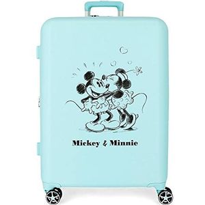 Disney Mickey & Minnie Kisses koffer, middelgroot, turquoise, 48 x 70 x 26 cm, robuust, ABS-kunststof, geïntegreerde TSA-sluiting, 88 l, 3,98 kg, 4 dubbele wielen, Blauw, Eén maat, Middelgrote koffer
