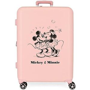 Disney Mickey & Minnie Kisses koffer, middelgroot, nude, 48 x 70 x 26 cm, robuust, ABS-kunststof, geïntegreerde TSA-sluiting, 88 l, 3,98 kg, 4 dubbele wielen, Roze, Eén maat, Middelgrote koffer