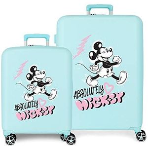 Disney Mickey Friendly Kofferset, turquoise, 55/70 cm, stijf, ABS-kunststof, geïntegreerde TSA-sluiting, 88 l, 6,8 kg, 4 wielen, handbagage, Blauw, Eén maat, kofferset
