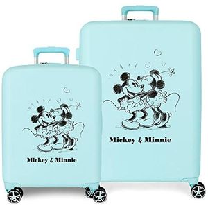 Disney Mickey & Minnie Kisses kofferset turquoise 55/70 cm stijve ABS geïntegreerde TSA-sluiting 88L 6, Kussen, Eén maat, Koffer Set