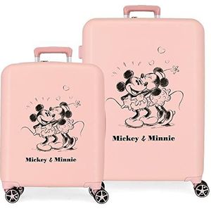 Disney Mickey & Minnie Kisses kofferset, nude, 55/70 cm, stijf, ABS-kunststof, geïntegreerde TSA-sluiting, 88 l, 6,8 kg, 4 wielen dubbele bagage, hand, roze, Talla única, kofferspel, Roze, kofferset