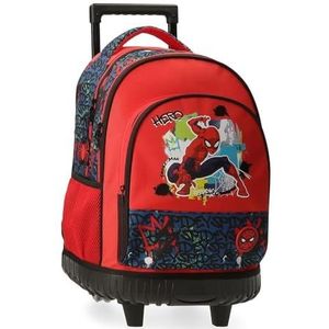 Joumma Bags, Disney Marvel Spiderman-Urban-schooltas, kinderrugzak, van polyester, brede en verstelbare bandjes, draaggreep aan de bovenkant om op te hangen., Rood, Rugzak met wielen