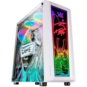 Mars Gaming MC-ART Pc-behuizing, wit, gaming, ATX, dubbele beglazing, hard glas, tekenbaar, ARGB 12 modi, ventilator 12 cm