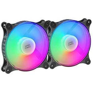 Mars Gaming MF-DUO, Kit 2 Fans FRGB Rainbow 360°, Ultrastil, Dubbele Aansluiting 3PIN + 4PIN, Zwart