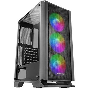 Mars Gaming MCC Gaming MC-C Zwart ATX PC Case Metal-Mesh Voorpaneel Gehard Glas 3 Front Fans FRGB 120mm