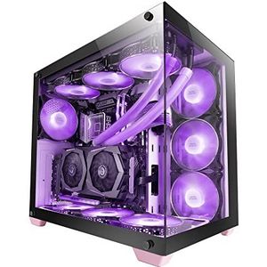 Mars Gaming MCV4P MCV4 Roze Custom XXL EATX Gaming Tower Frameloos Front en Side Tempered Glass Window Dual Chamber Modular Structuur