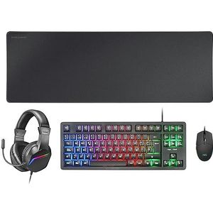 Mars Gaming MCP-RGB3, Pack Gaming Keyboard Fixed RGB + Gaming Mouse RGB Flow 3200 DPI + Headset Over-Ear RGB + XXL Mousepad, Zwart, Spaans Taal