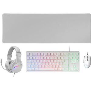 Mars Gaming MCP-RGB3 Gaming Keyboard Fixed RGB Gaming Mouse RGB Flow 3200 DPI + Over-Ear RGB headset + XXL mat, wit, Spaanse taal