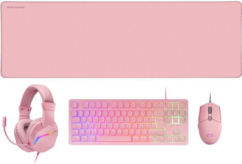Mars Gaming MCP RGB3 toetsenbord Inclusief muis Gamen USB QWERTY Spaans Roze