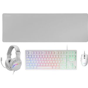MCP Gaming Keyboard + 3200 DPI Muis + Over-Oor Oorfooi + XXL Muispad, Wit, Portugese Taal