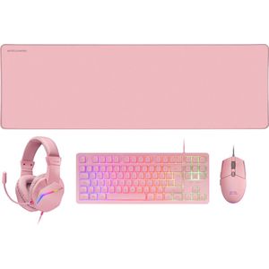 Mars Gaming MCP-RGB3 - Gaming Set - Roze - Toetsenbord Met Vaste RGB - Muis Met RGB Flow - Over-Ear Headset - XXL Muismat