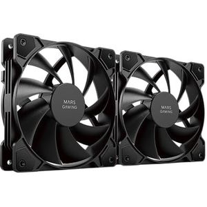 Mars Gaming MF-PWMX2 Set van 2 ventilatoren, 120 mm, ultra stil, met anti-vibratie, zwart