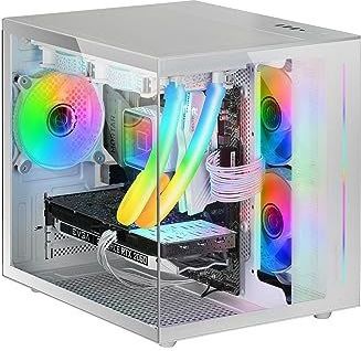 Mars Gaming MCVIEWW, Wit, Micro-ATX Mini-Tower Gaming Case, 90° Frameloos Gehard Glas, Modulair Dual Chamber Frame, Volledig Vloeistofgekoelde Case-ondersteuning