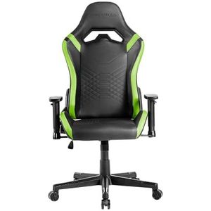 Mars Gaming MGC-PRO, Professionele Gaming Stoel, Ademende PU Leder Finish, 2D Armleuningen en 135° Reclining Rugleuning, Soft-Touch Lenden- en Cervicale Kussens, XL Wielen en Klasse 4 Gasveer, Groen