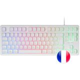 Mars Gaming MK023, Gaming Keyboard TKL, Hybride H-Mech Technologie, FRGB Regenboogverlichting, Anti-ghosting, Universele Compatibiliteit, Wit, Frans Taal