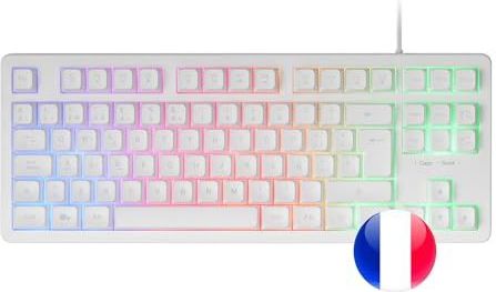 Mars Gaming MK023, Gaming Keyboard TKL, Hybride H-Mech Technologie, FRGB Regenboogverlichting, Anti-ghosting, Universele Compatibiliteit, Wit, Frans Taal