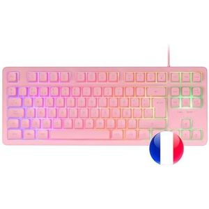 Mars Gaming MK023, Gaming Keyboard TKL, Hybride H-Mech Technologie, FRGB Regenboogverlichting, Anti-ghosting, Universele Compatibiliteit, Roze, Frans Taal