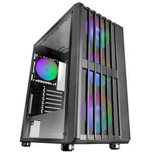 MARSGAMING MC-Vault, Gaming ATX-behuizing, 4 x ARGB-ventilatoren 120 mm, frontpaneel van mesh met verticaal design, zijvenster van gehard glas, 3 x verticale PCI-sleuven, semi-toren pc, professioneel,