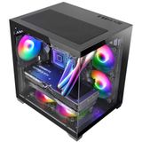 MC-VIEW2 Gaming Behuizing - Zwart - Gehard Glas - Ventilator inbegrepen