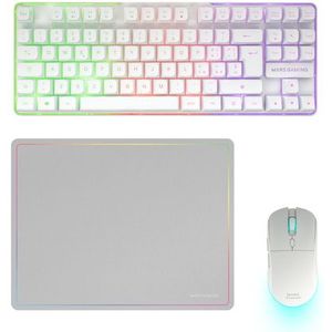 Mars Gaming MCPWTKL, Draadloze Gaming-Combo, DualPro Link 2.4GPRO-Technologie, TKL FRGB Rainbow Toetsenbord + RGB 3200DPI Muis met HUANO-schakelaars + Antislip Muismat 360x260mm, Wit, Italiaans