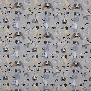 Kt KILOtela - Bedrukte canvas stof, interieurdecoratie, fauteuilstoelen, gordijnen, kussens, stoelkussens, 100 cm lengte x 280 cm breedte, honden, blauw, grijs, bruin - 1 meter