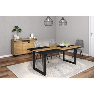 Skraut Home - Woonkamermeubelset | Tafel 200 Bicolour Tafelpoten U 10 gasten | Sideboard/Buffetkast 140 Tall | Eiken en Zwart | Industriële stijl