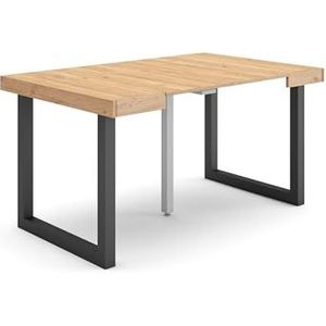 Skraut Home Uitschuifbare consoletafel, klaptafel, 140, voor 6 personen, massief houten poten, moderne stijl, eiken