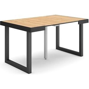 Skraut Home Uittrekbare consoletafel, meubelconsole, 140, voor 6 personen, poten van massief hout, moderne stijl, eiken