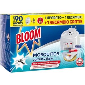 Bloom Elektrisch insecticide met dubbele werkzaamheid (1 apparaat + 2 navulverpakkingen), elektrisch insecticide voor gemeenschappelijke muggen en tijgers, geconcentreerde formule zonder parfum