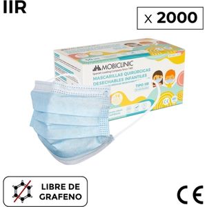 Mobiclinic - 2000 Kinderchirurgische maskers IIR (of volwassen maat XS) - Zonder grafeen - 40 dozen van 50
