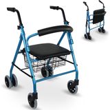 Lichtgewicht rollator | Zitting en mandje | Aluminium | Blauw | Voor ouderen | Prado | Mobiclinic