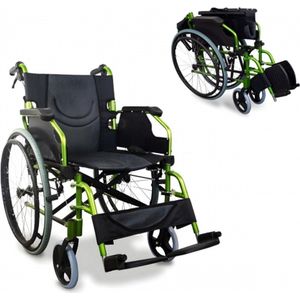 Mobiclinic Bolonia - Rolstoel - Opvouwbaar - Aluminium - Lichtgewicht - Zitbreedte 46 cm - Afneembare voetsteunen - Groen