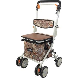 Mobiclinic®, Rollator met grote boodschappentas en zitje, Inklapbare rollator, Model Coliseo, Europees merk, Boodschappentrolley met 4 wielen Staal, Gepolsterde zitting, Remsysteem, Originele print