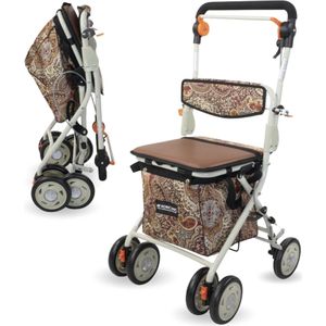 Mobiclinic - Coliseo - Boodschappentrolley - Bruin - Inklapbare Rollator - 4 Wielen - Gepolsterde Zitting