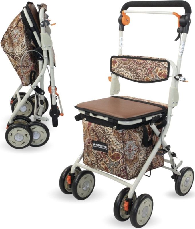 Mobiclinic - Coliseo - Boodschappentrolley - Bruin - Inklapbare Rollator - 4 Wielen - Gepolsterde Zitting