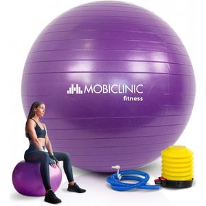 Mobiclinic, Pilates bal met luchtpomp, antislip, lekvrij, oefenbal, voor fitness, sport, model PY-01, 65 cm, wasbaar, voor training, kleur: violet