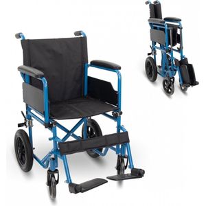Mobiclinic®, Vouwrolstoel, Model marsella, Wielen met snelsluiting drukknop, Stevig, Zitting 46cm, Inklapbare voetsteun armleuningen, Remhendel, Blauw